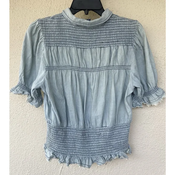 Pilcro Femme Smocked Blouse Milkmaid L Puff Sleeve Boho Western Festival Cottage - Picture 6 of 11